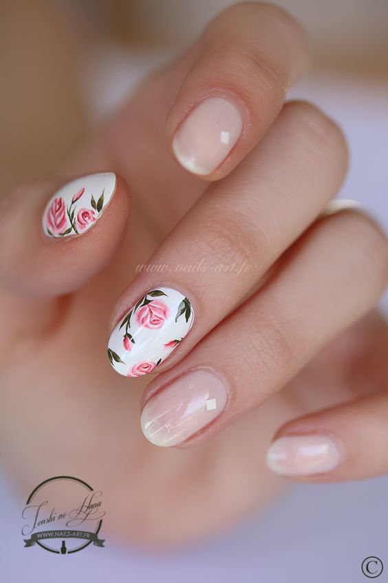 56 Elegant Spring Floral Nail Art Designs; spring nails; spring floral nails; flower nails; simple spring nails; spring nail colors; short spring nails.