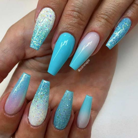 36 Awesome Ombre Nails Coffin Glitter Art Designs in 2019; Ombre Nails; Coffin Nails;