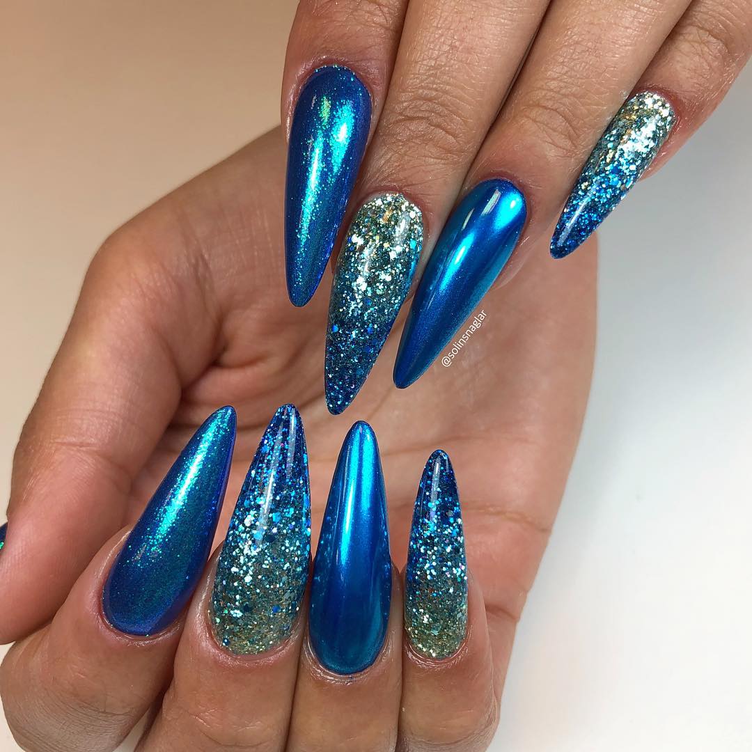 34 Stunning Blue Sparkle Nails Art Designs