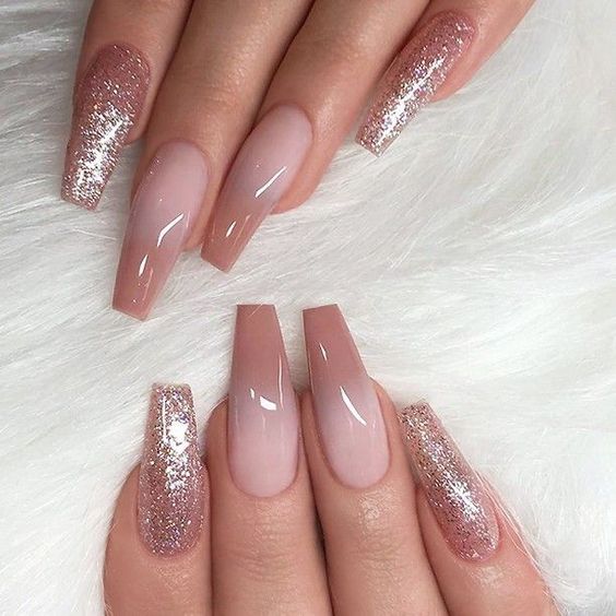 36 Awesome Ombre Nails Coffin Glitter Art Designs in 2019; Ombre Nails; Coffin Nails;