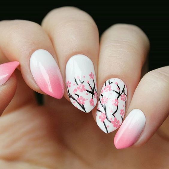 53 Awesome Cherry Blossom Nail Art Designs and Ideas