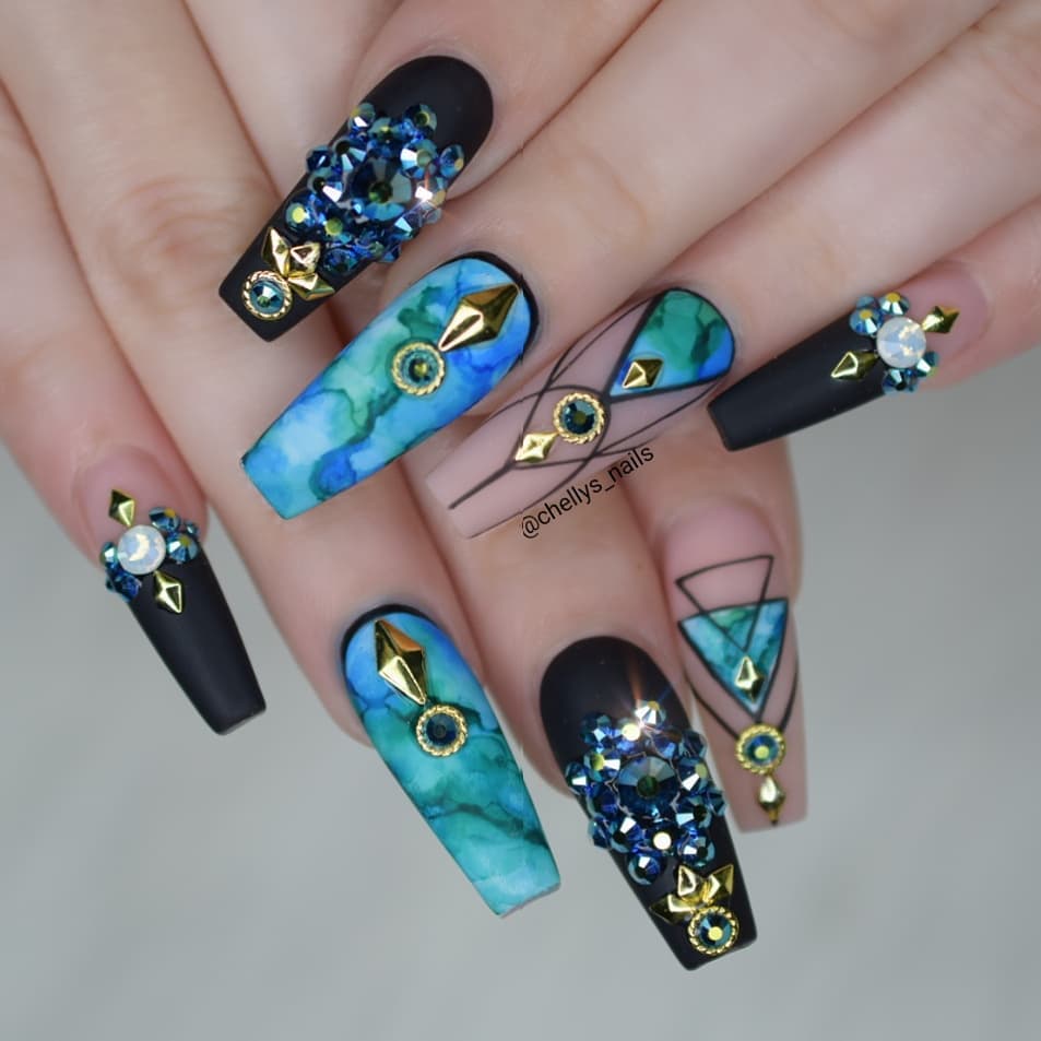 70 Awesome Coffin Nails With Rhinestones