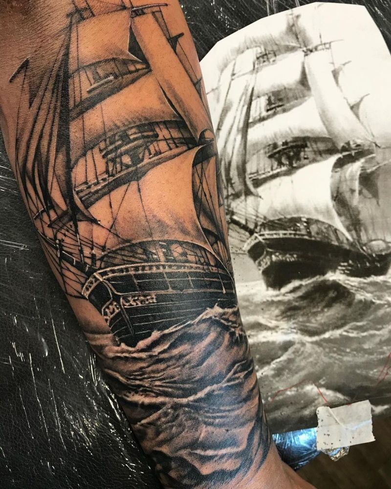 30 Great Ship Tattoos You Will Love